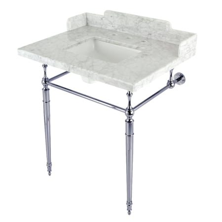 Kingston Brass 30 Carrara Marble Console Sink with Brass Legs, Marble WhitePolished Chrome LMS3022M8SQ1